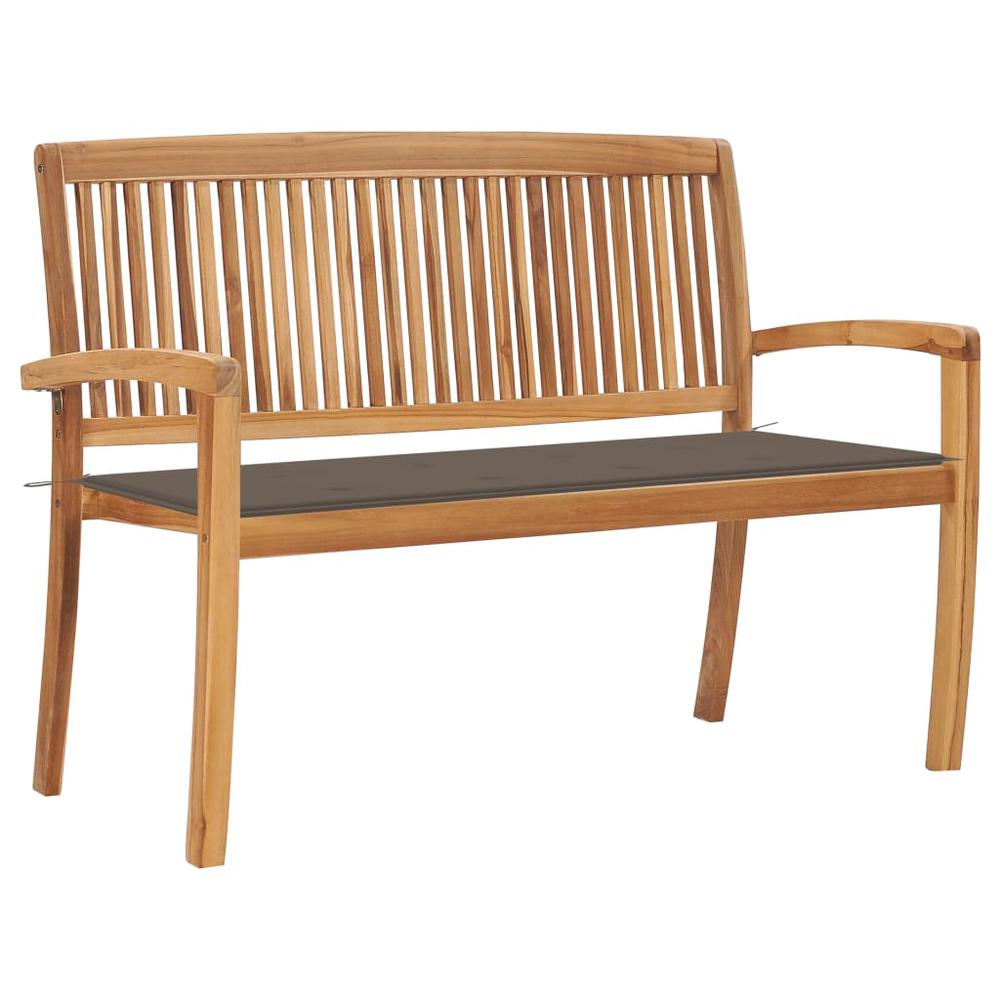 vidaXL Stacking Patio Bench with Cushion 50.6" Solid Teak Wood, 3063287. Picture 1