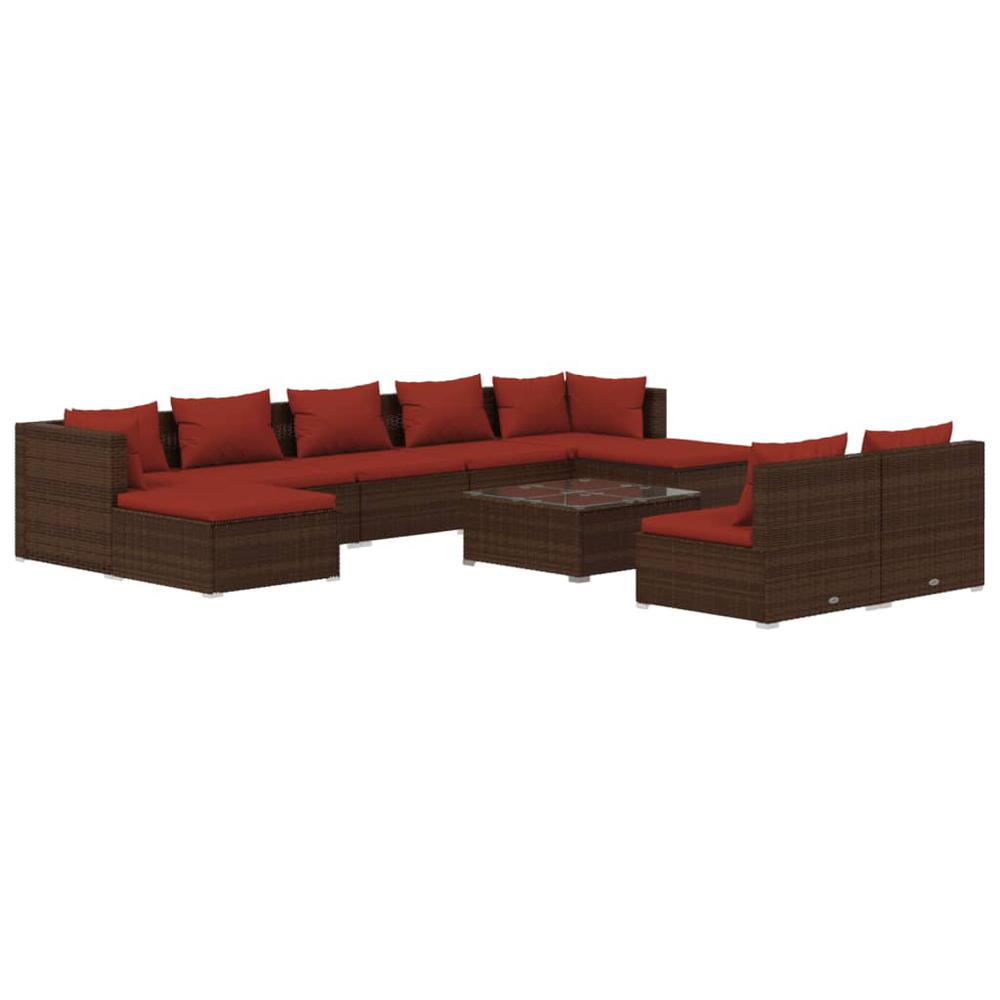 vidaXL 10 Piece Patio Lounge Set with Cushions Brown Poly Rattan, 3102011. Picture 2