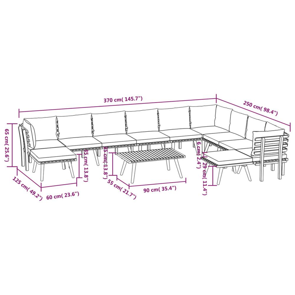 vidaXL 12 Piece Patio Lounge Set with Cushions Solid Acacia Wood, 3087020. Picture 12