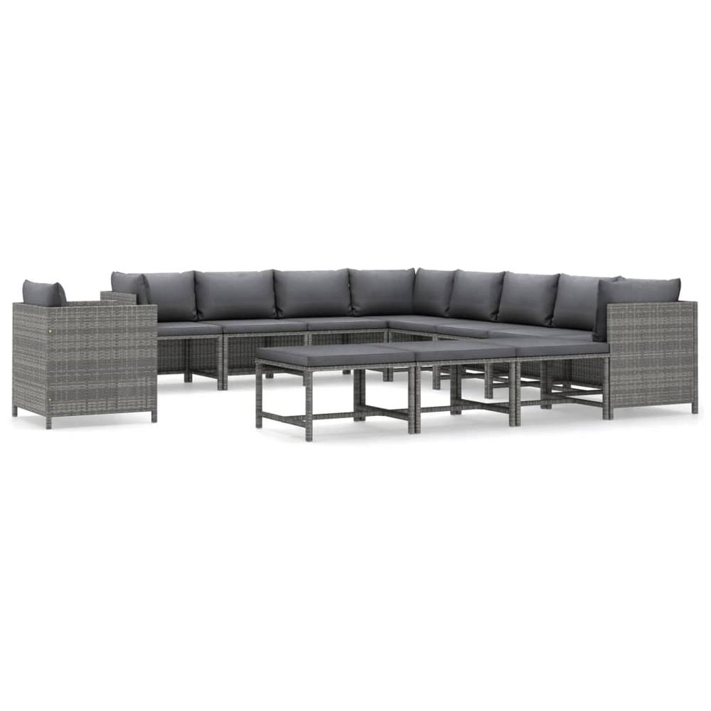 vidaXL 12 Piece Patio Lounge Set with Cushions Poly Rattan Gray, 3059776. Picture 2