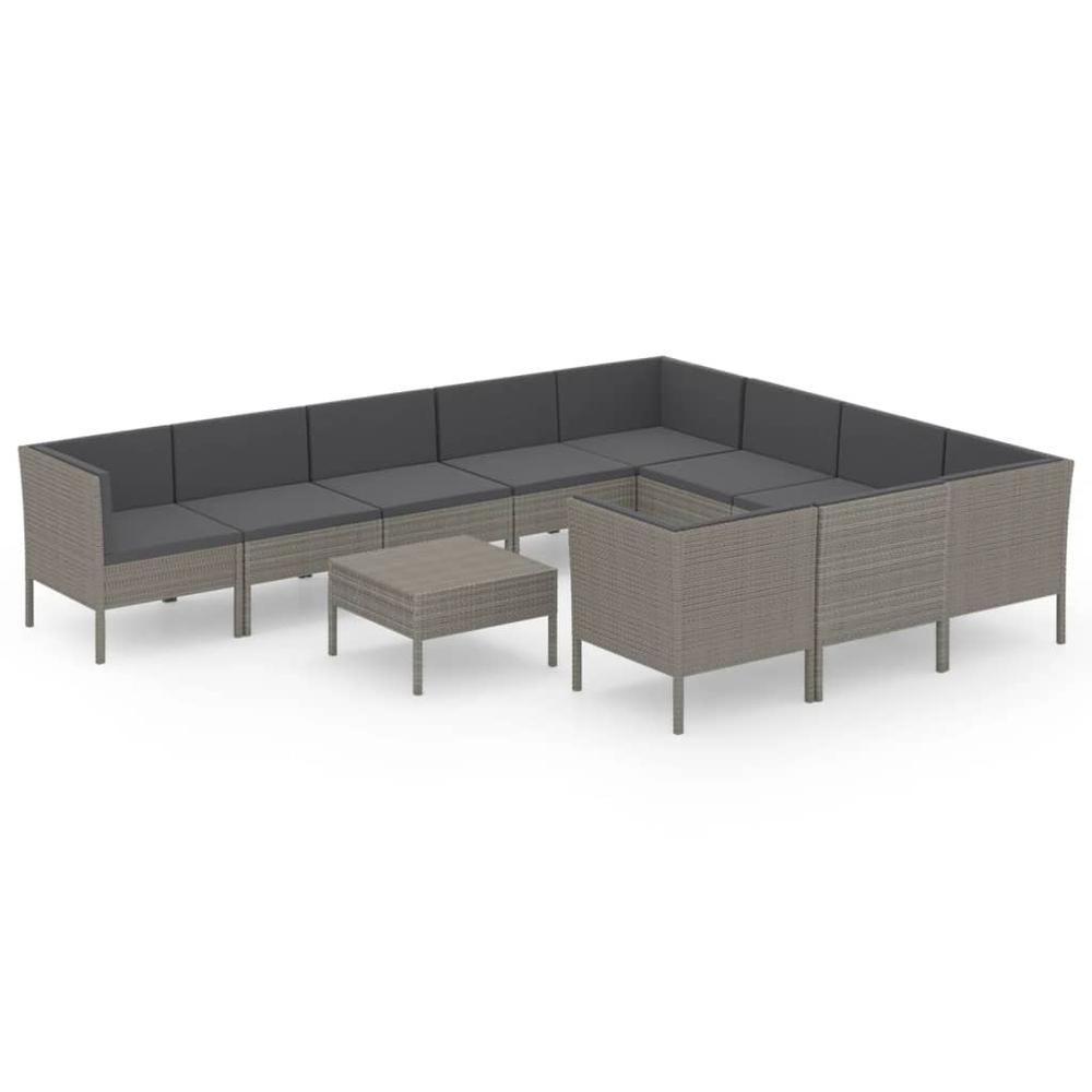 vidaXL 11 Piece Patio Lounge Set with Cushions Poly Rattan Gray, 3094494. Picture 2