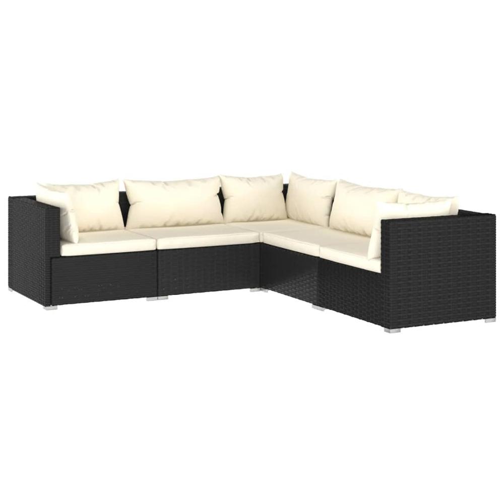 vidaXL 5 Piece Patio Lounge Set with Cushions Poly Rattan Black, 3101695. Picture 2
