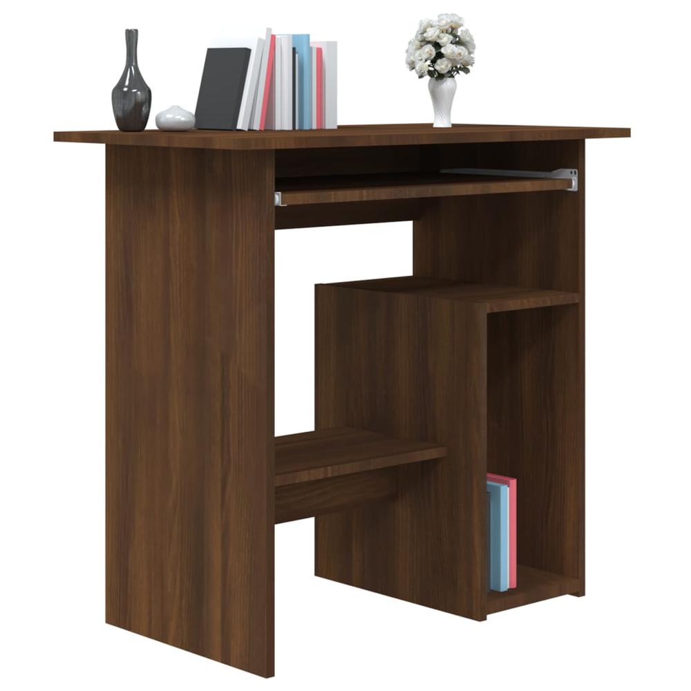 vidaXL Desk Brown Oak 31.5"x17.7"x29.1" Engineered Wood. Picture 3