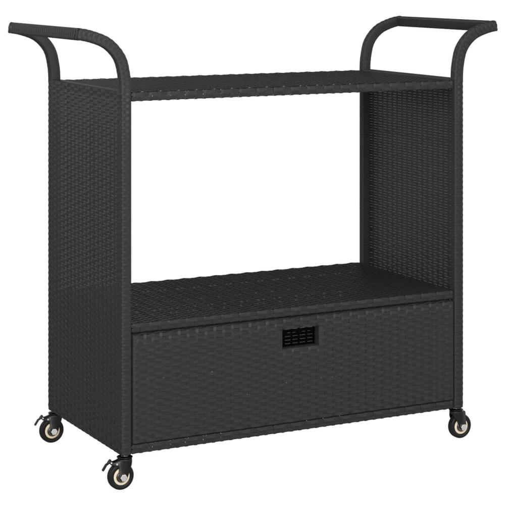 vidaXL Bar Cart with Drawer Black 39.4"x17.7"x38.2" Poly Rattan. Picture 2