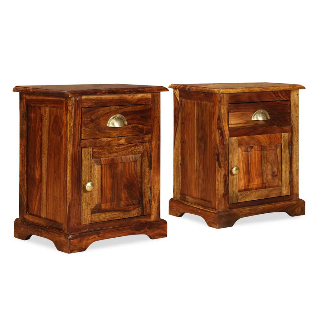 vidaXL Bedside Cabinet 2 pcs 15.7"x11.8"x19.7" Solid Sheesham Wood. Picture 1