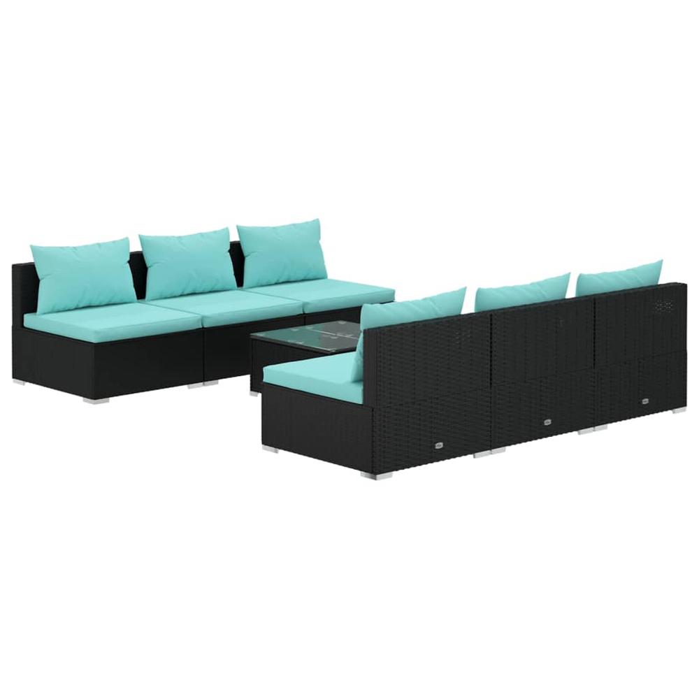 vidaXL 7 Piece Patio Lounge Set with Cushions Poly Rattan Black, 3101457. Picture 2