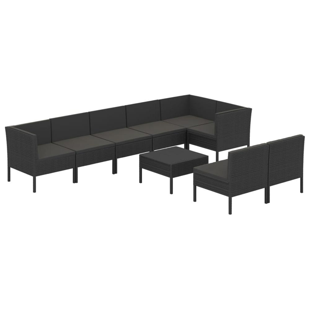 vidaXL 9 Piece Patio Lounge Set with Cushions Poly Rattan Black, 3094397. Picture 2