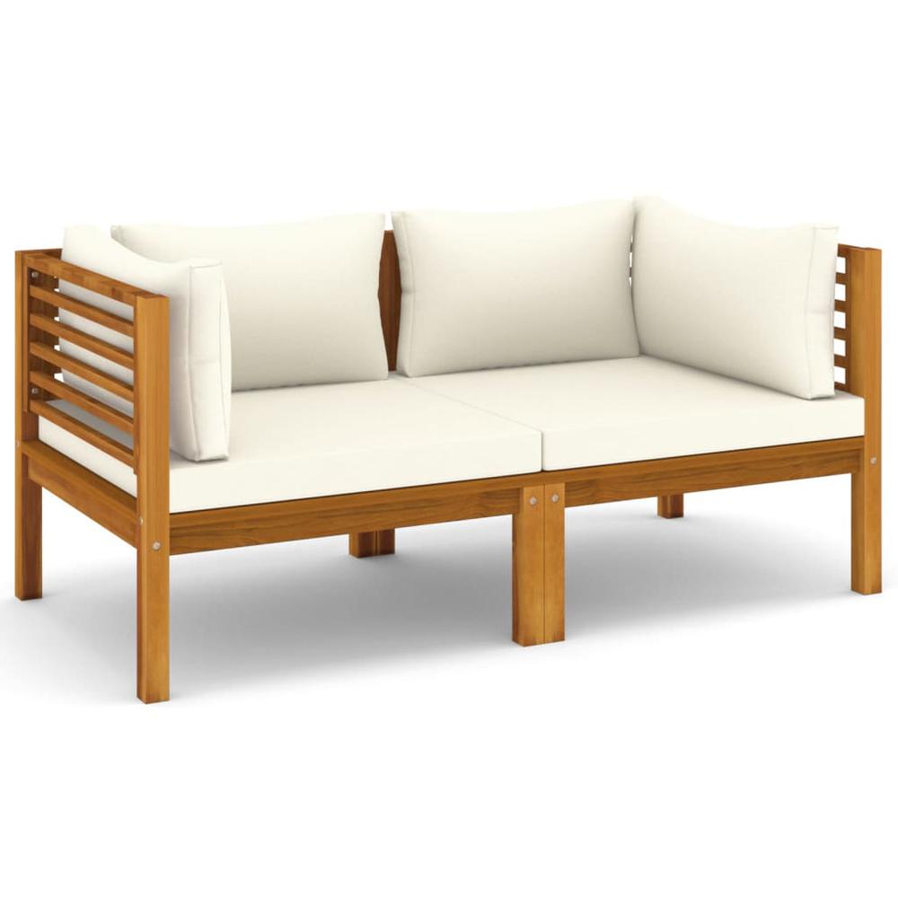 vidaXL 2-Seater Patio Sofa with Cream Cushion Solid Acacia Wood. Picture 1