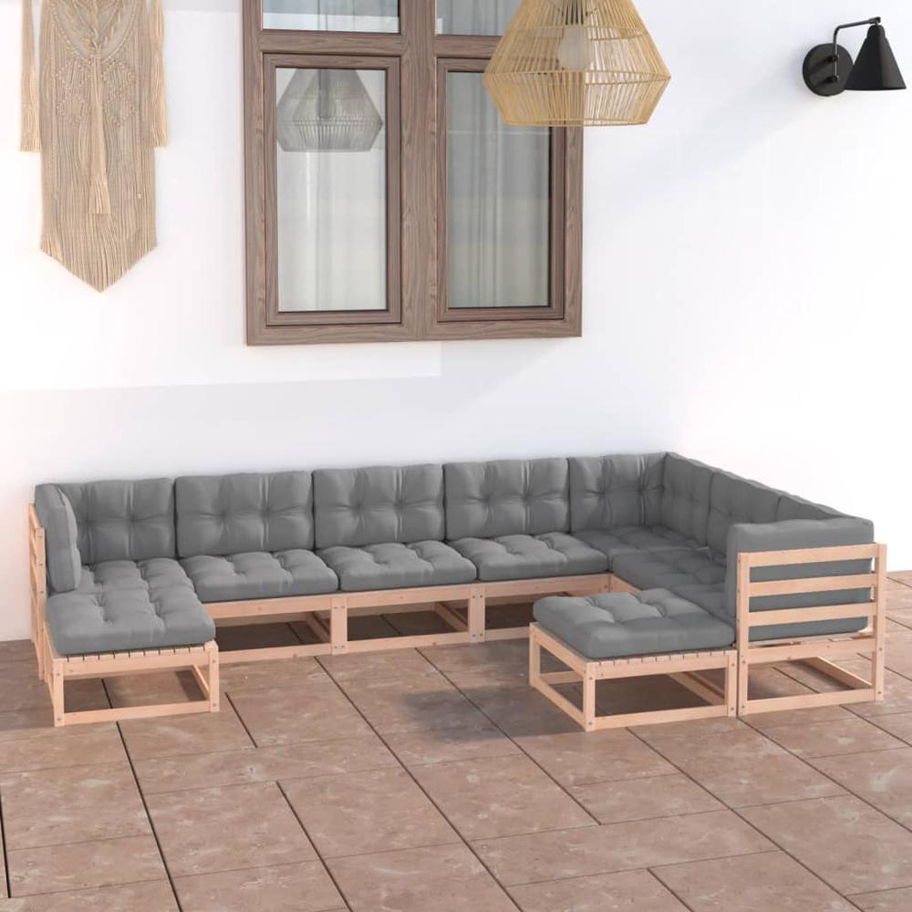 vidaXL 9 Piece Patio Lounge Set with Cushions Solid Pinewood, 3076804. Picture 1