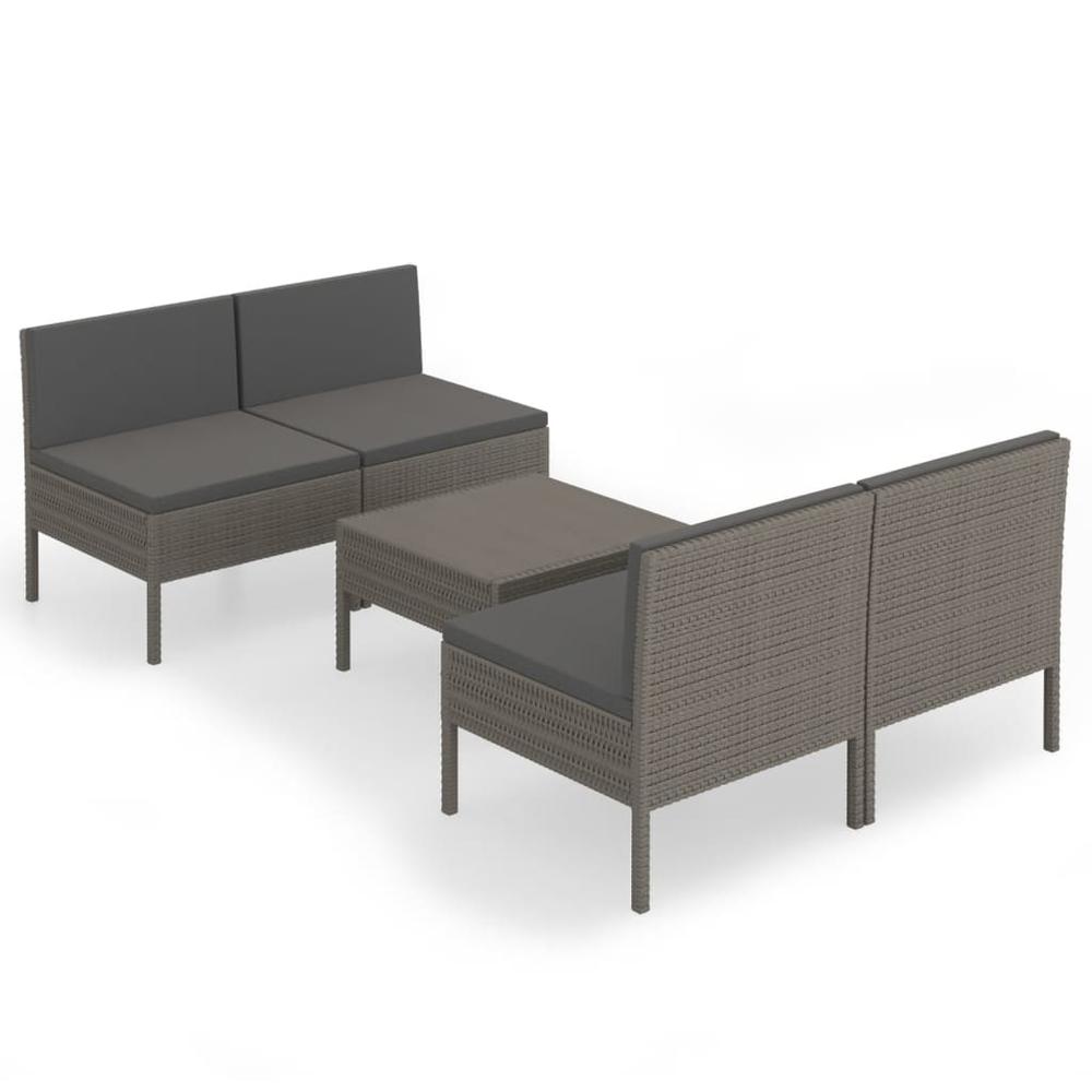 vidaXL 5 Piece Patio Lounge Set with Cushions Poly Rattan Gray, 3094310. Picture 2