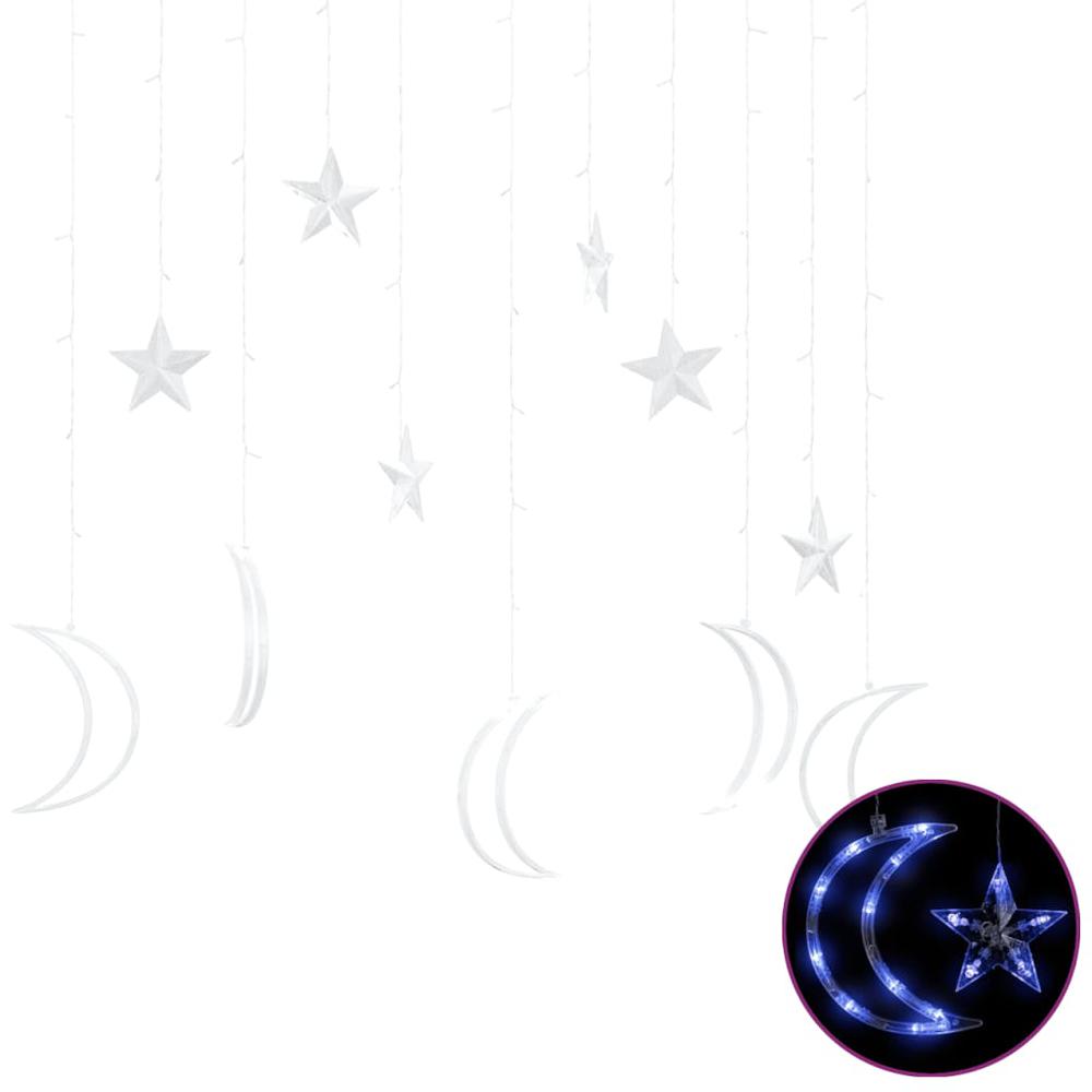 vidaXL Star and Moon Fairy Lights Remote Control 138 LED Blue. Picture 2
