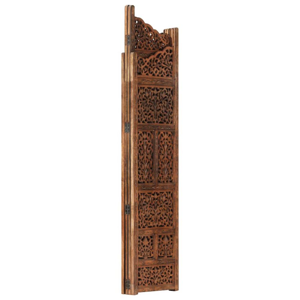 vidaXL Hand carved 4-Panel Room Divider Brown 63"x65" Solid Mango Wood, 285329. Picture 4