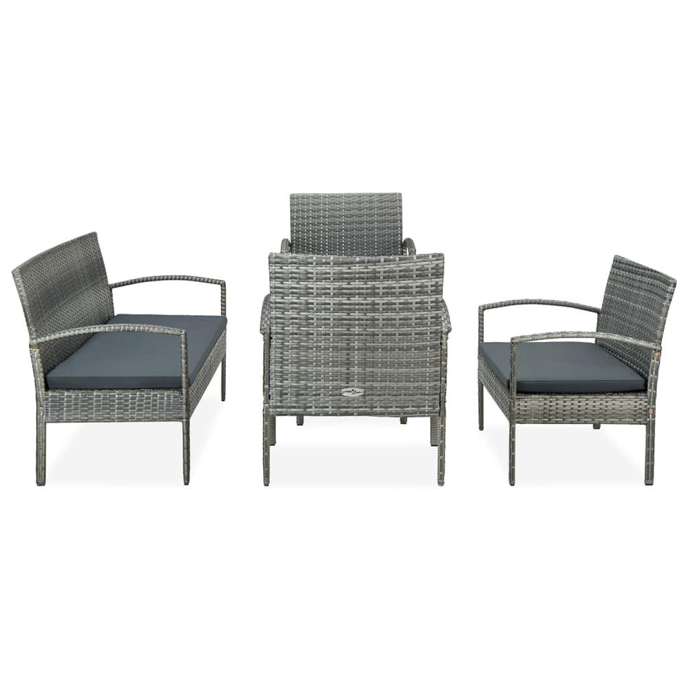 vidaXL 5 Piece Patio Lounge Set with Cushions Poly Rattan Gray, 45790. Picture 2