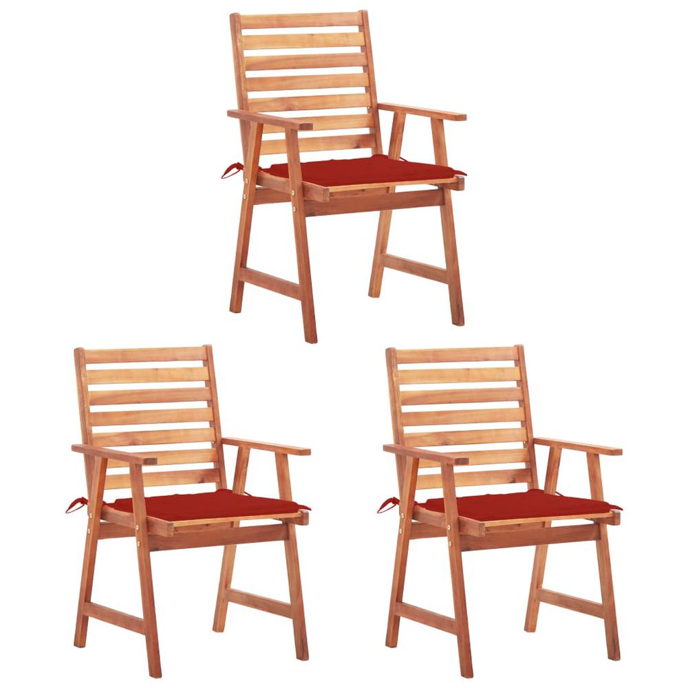 vidaXL Patio Dining Chairs 3 pcs with Cushions Solid Acacia Wood, 3064353. Picture 1