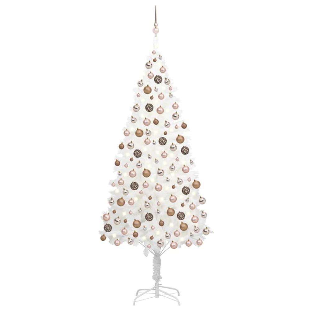 vidaXL Artificial Christmas Tree with LEDs&Ball Set White 94.5", 3077636. Picture 1