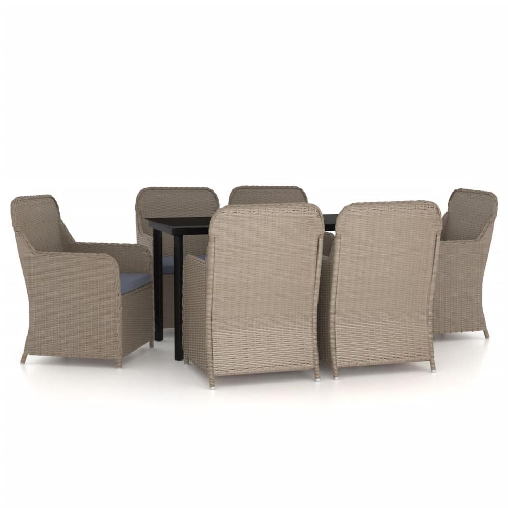vidaXL 7 Piece Patio Dining Set with Cushions Brown, 3099538. Picture 2
