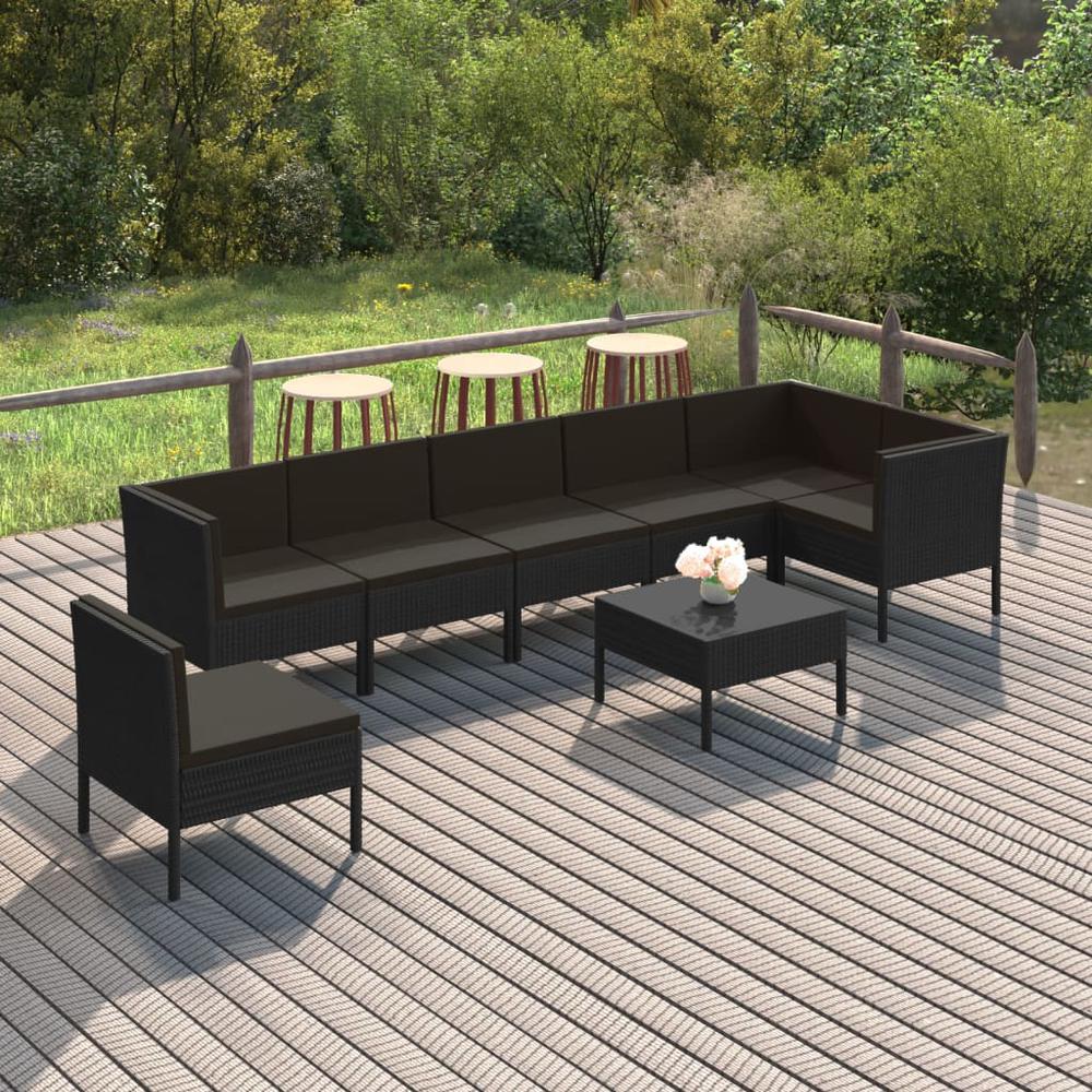 vidaXL 8 Piece Patio Lounge Set with Cushions Poly Rattan Black, 3094389. Picture 1