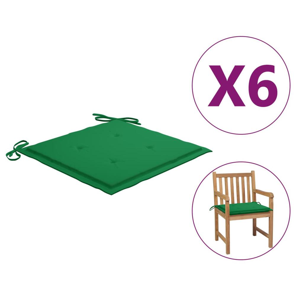 vidaXL Garden Chair Cushions 6 pcs Green 19.7"x19.7"x1.2" Fabric. Picture 1