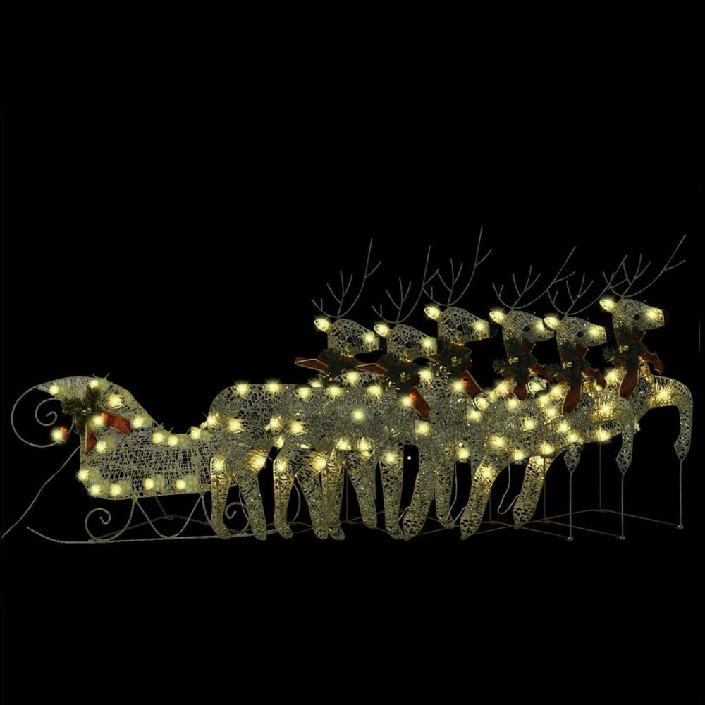 vidaXL Reindeer & Sleigh Christmas Decoration 140 LEDs Outdoor Gold. Picture 2