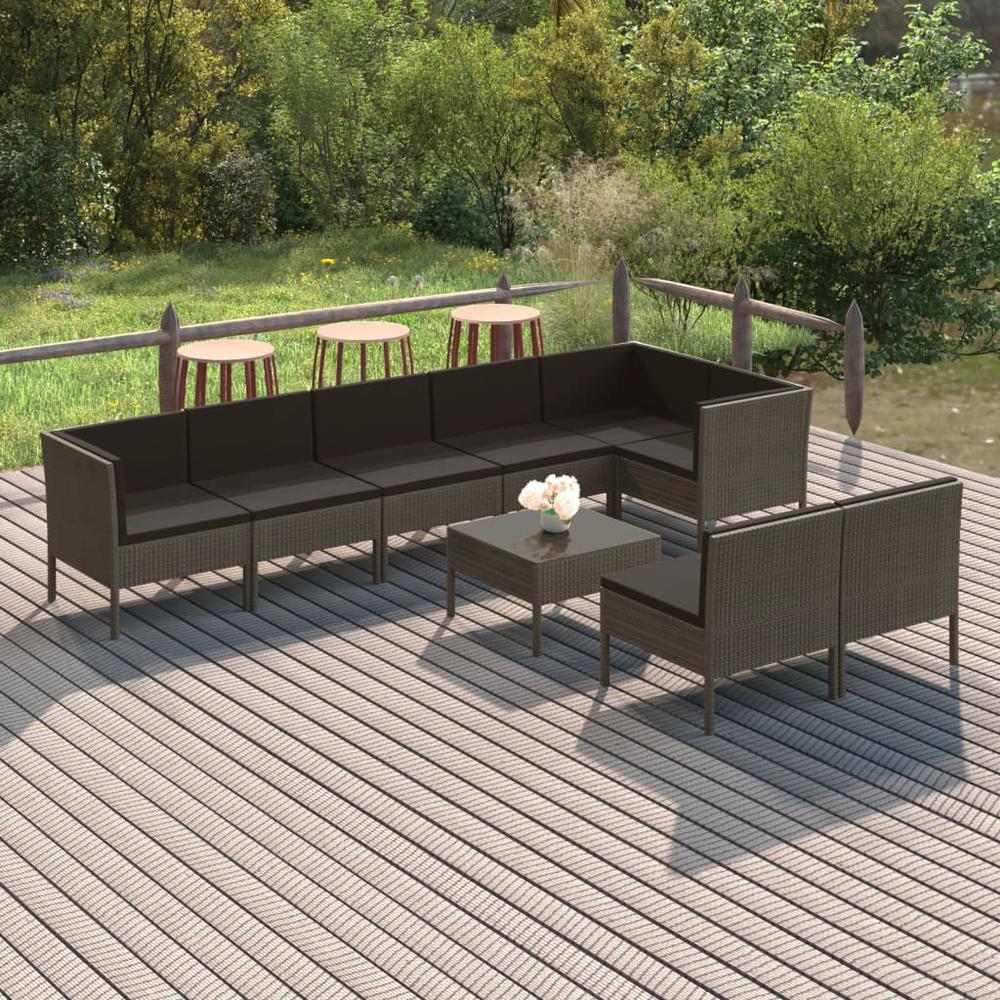 vidaXL 9 Piece Patio Lounge Set with Cushions Poly Rattan Gray, 3094398. Picture 1