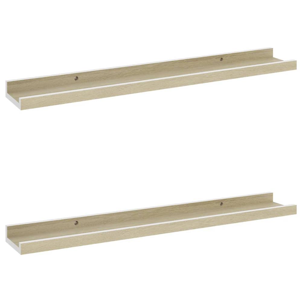 vidaXL Wall Shelves 2 pcs White and Sonoma Oak 23.6"x3.5"x1.2". Picture 2
