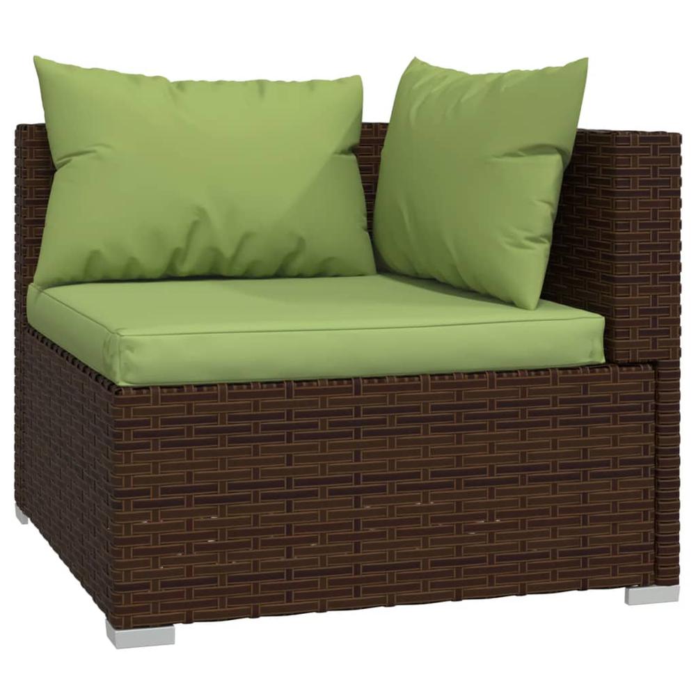 vidaXL 5 Piece Patio Lounge Set with Cushions Poly Rattan Brown, 3101620. Picture 3