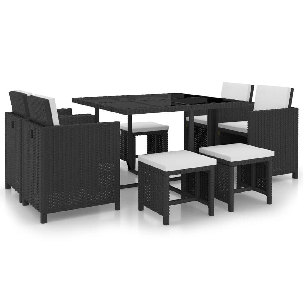 vidaXL 9 Piece Outdoor Dining Set with Cushions Poly Rattan Black, 42522. The main picture.