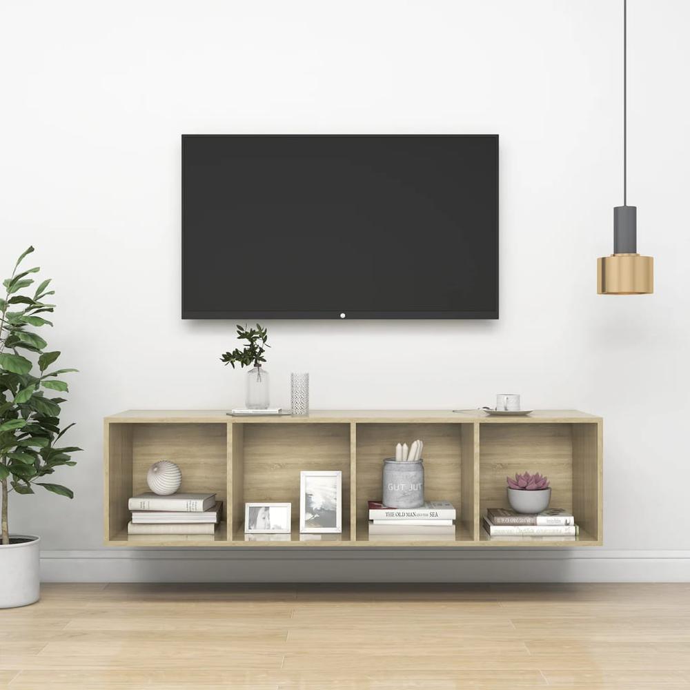 vidaXL Wall-mounted TV Cabinet Sonoma Oak 14.6"x14.6"x56.1" Engineered Wood. Picture 1