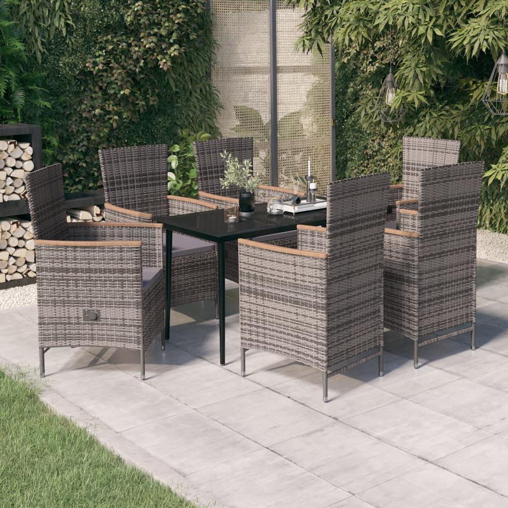 vidaXL 7 Piece Patio Dining Set with Cushions Gray, 3099452. Picture 1