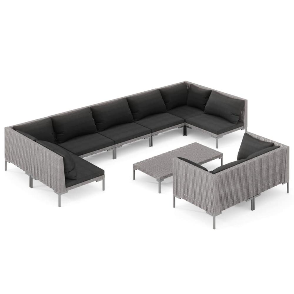 vidaXL 10 Piece Patio Lounge Set with Cushions Poly Rattan Dark Gray, 3099943. Picture 2