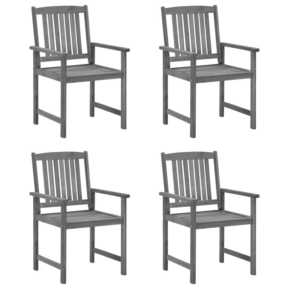 vidaXL Patio Chairs with Cushions 4 pcs Gray Solid Acacia Wood, 3061226. Picture 2