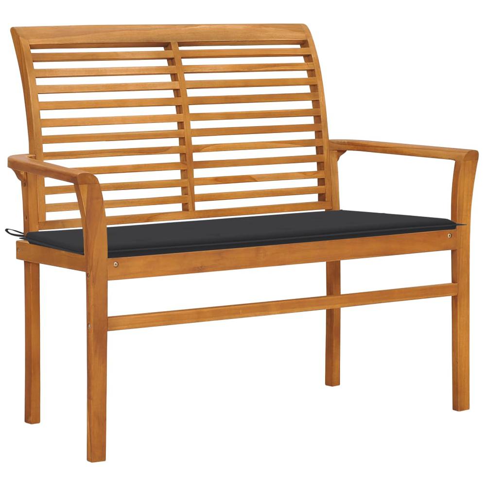 vidaXL Patio Bench with Anthracite Cushion 44.1" Solid Teak Wood. Picture 1
