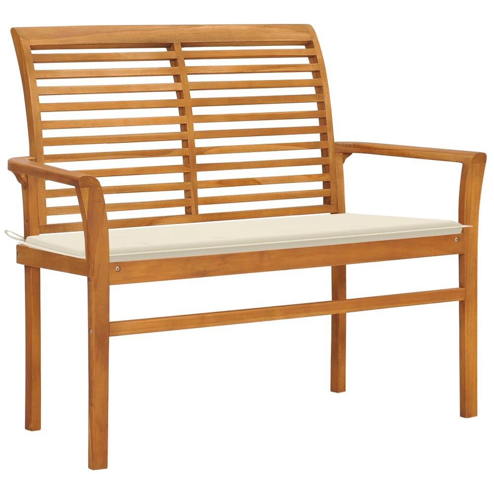 vidaXL Patio Bench with Cream Cushion 44.1" Solid Teak Wood. Picture 1
