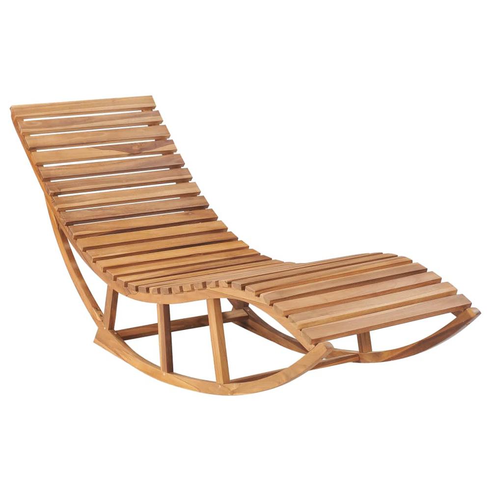 vidaXL Rocking Sun Lounger with Cushion Solid Teak Wood, 3063339. Picture 2