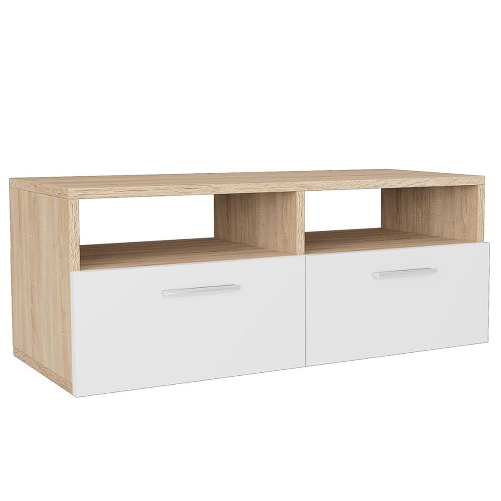 vidaXL TV Cabinets 2 pcs Engineered Wood 37.4"x13.8"x14.2" Oak and White. Picture 3