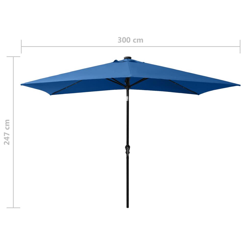 vidaXL Parasol with LEDs and Steel Pole Azure Blue 6.6'x9.8'. Picture 11