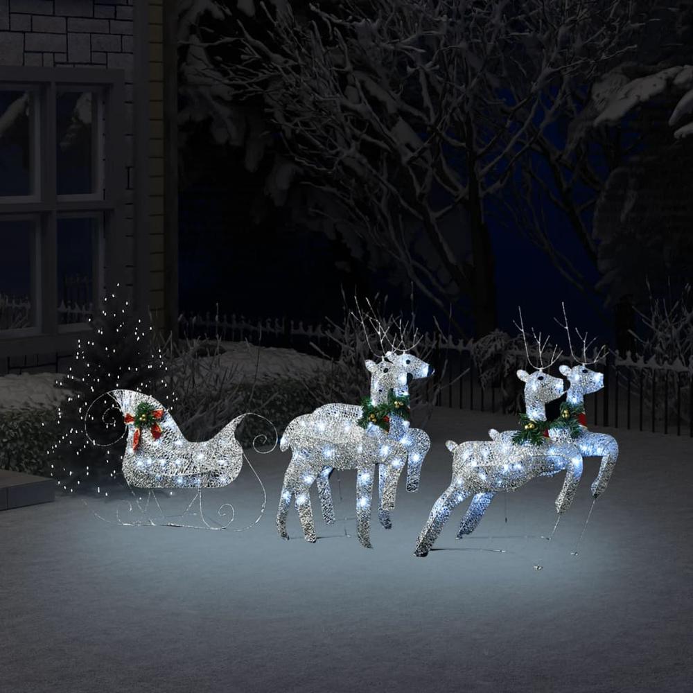 vidaXL Reindeer & Sleigh Christmas Decoration 100 LEDs Outdoor Silver, 329832. Picture 1