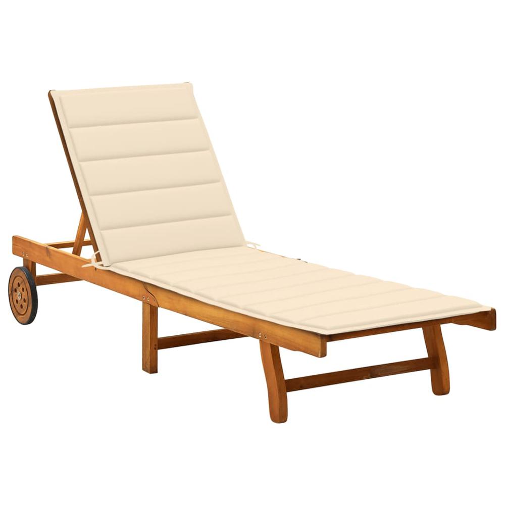 vidaXL Patio Sun Lounger with Cushion Solid Acacia Wood, 3061346. Picture 1