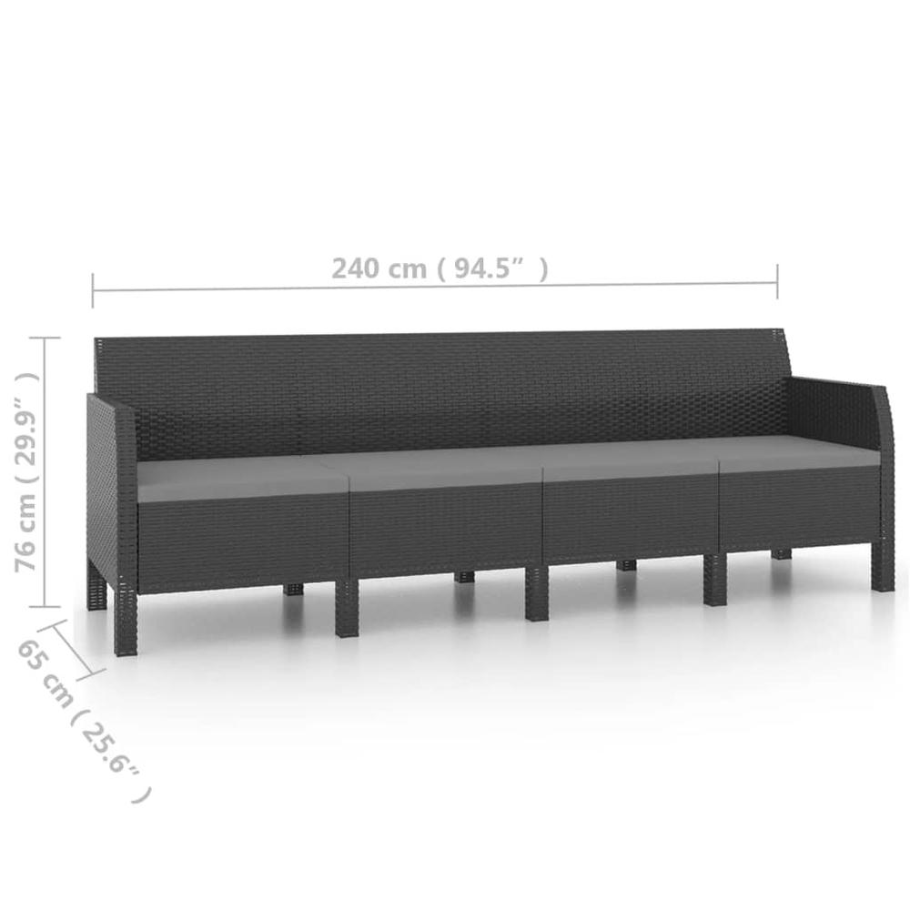 vidaXL 4-Seater Patio Sofa with Cushions Anthracite PP Rattan. Picture 4