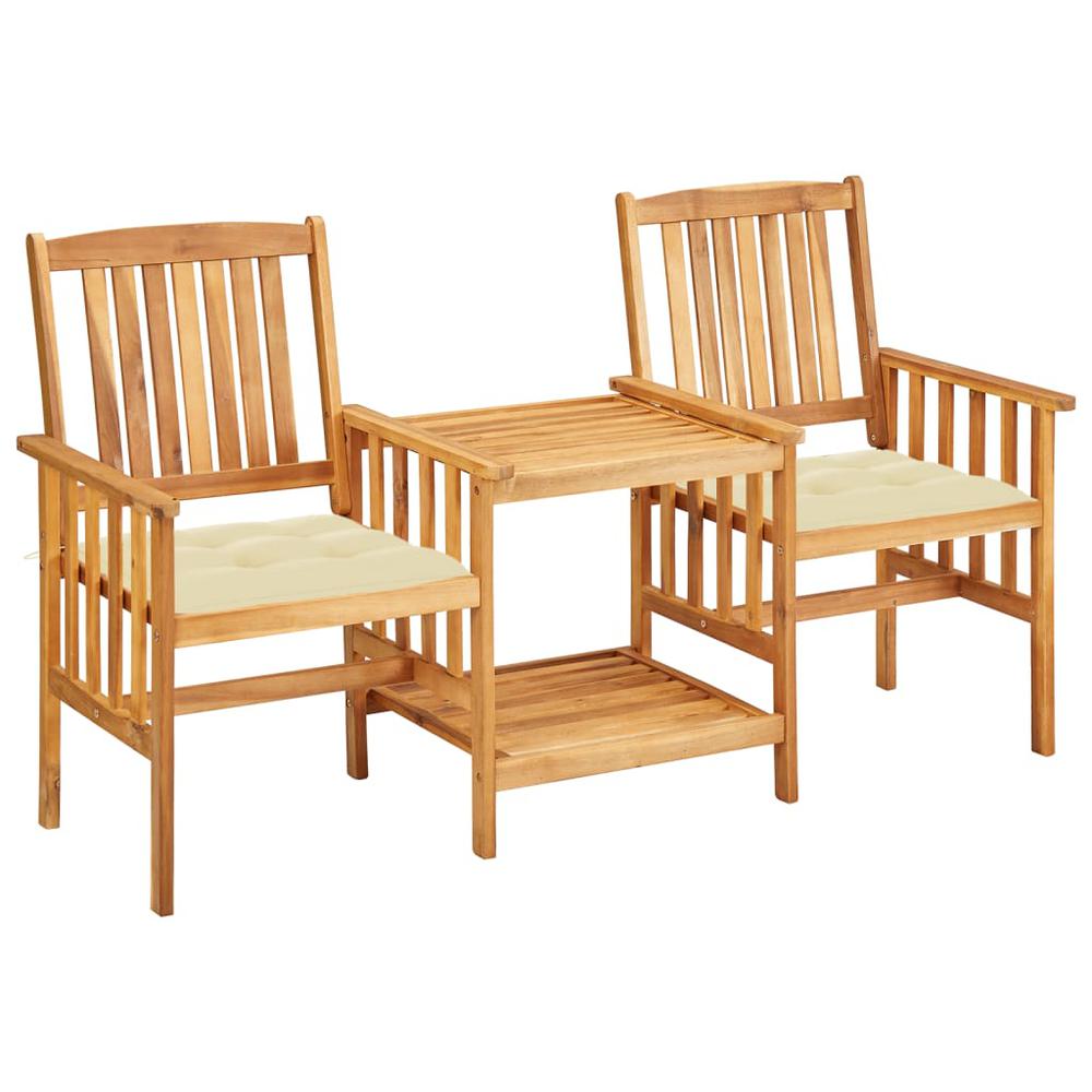 vidaXL Patio Chairs with Tea Table and Cushions Solid Acacia Wood, 3061292. Picture 1