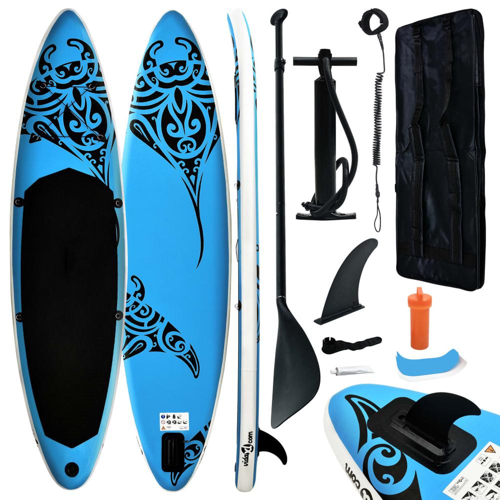vidaXL Inflatable Stand Up Paddleboard Set 144.1"x29.9"x5.9" Blue 2739. Picture 1