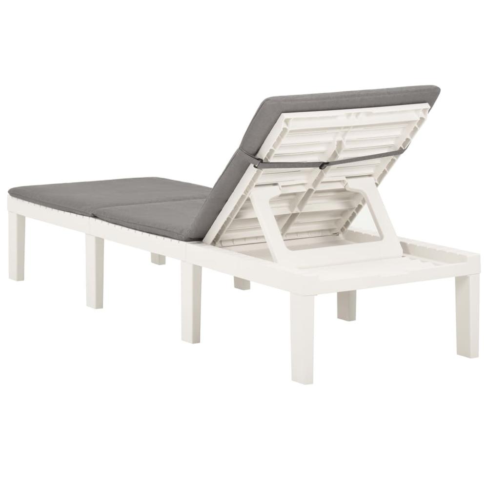 vidaXL Sun Lounger with Cushion Plastic White. Picture 4