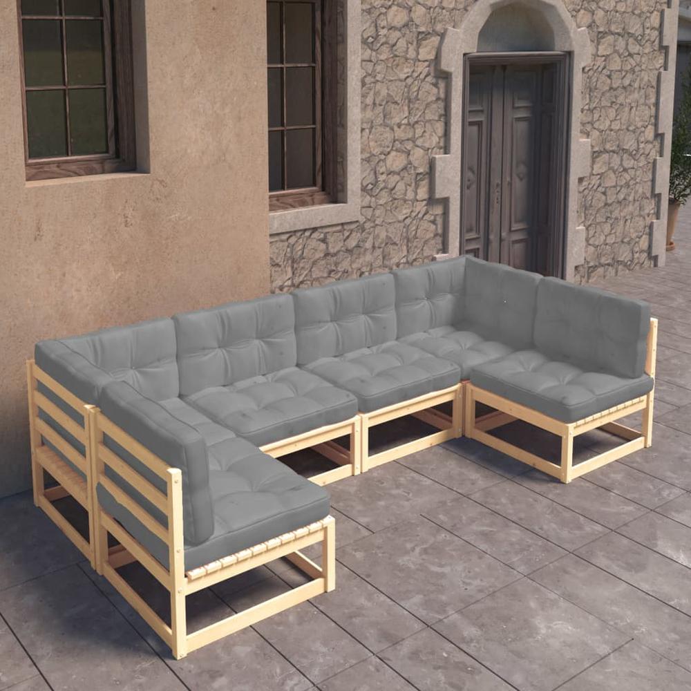 vidaXL 6 Piece Patio Lounge Set with Cushions Solid Pinewood, 3077174. Picture 1