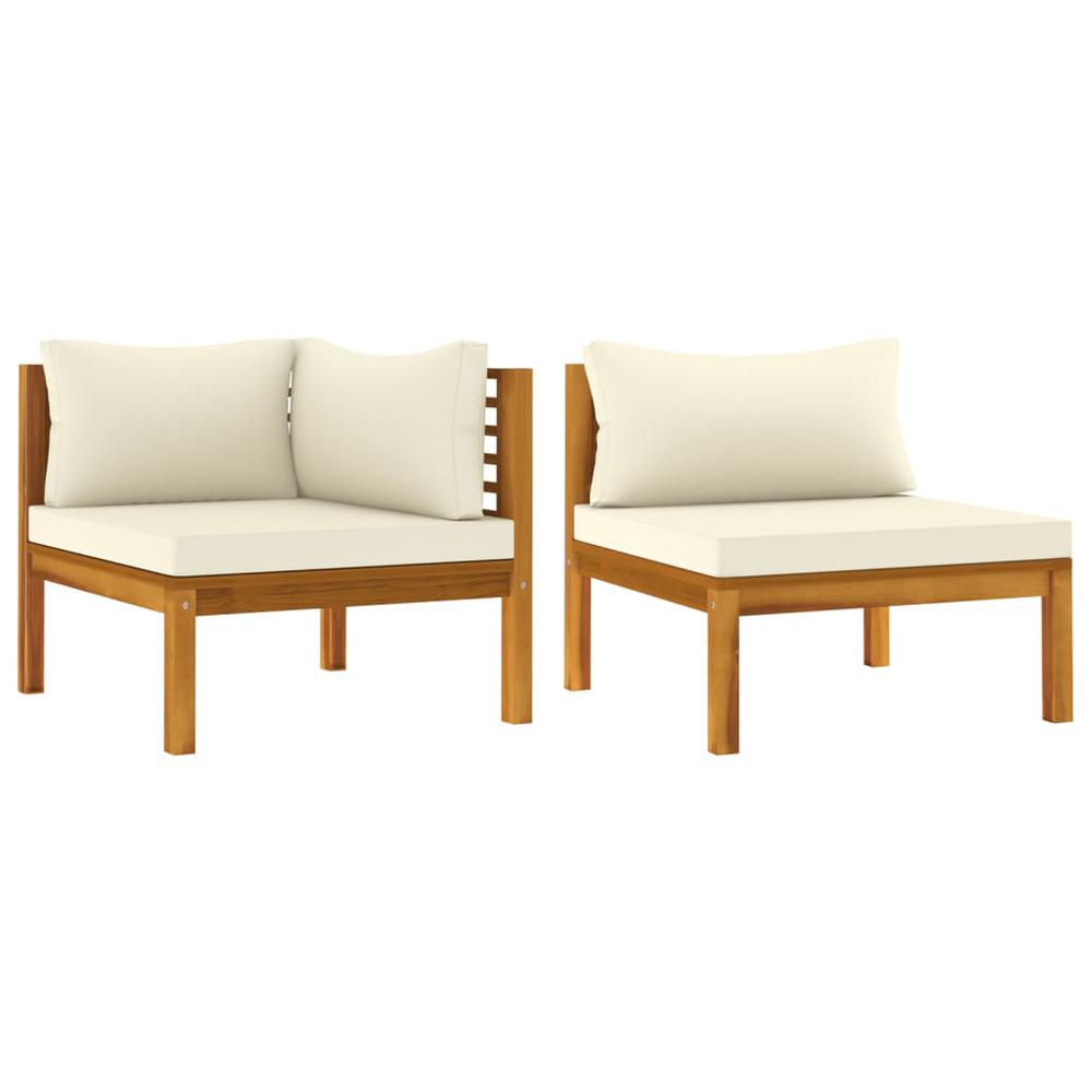 vidaXL 2 Piece Sofa Set with Cream White Cushions Solid Acacia Wood. Picture 2