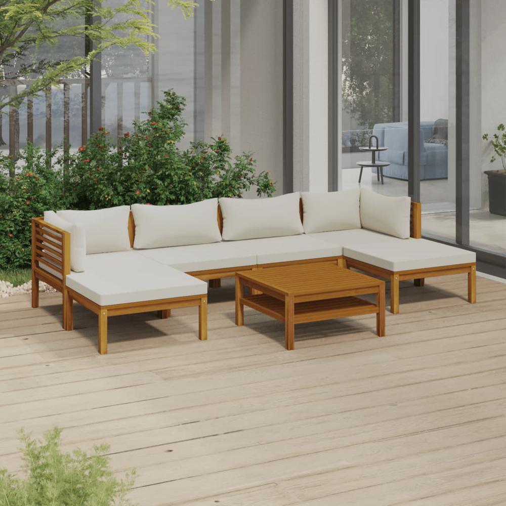 vidaXL 7 Piece Patio Lounge Set with Cream Cushion Solid Acacia Wood, 3086946. Picture 1