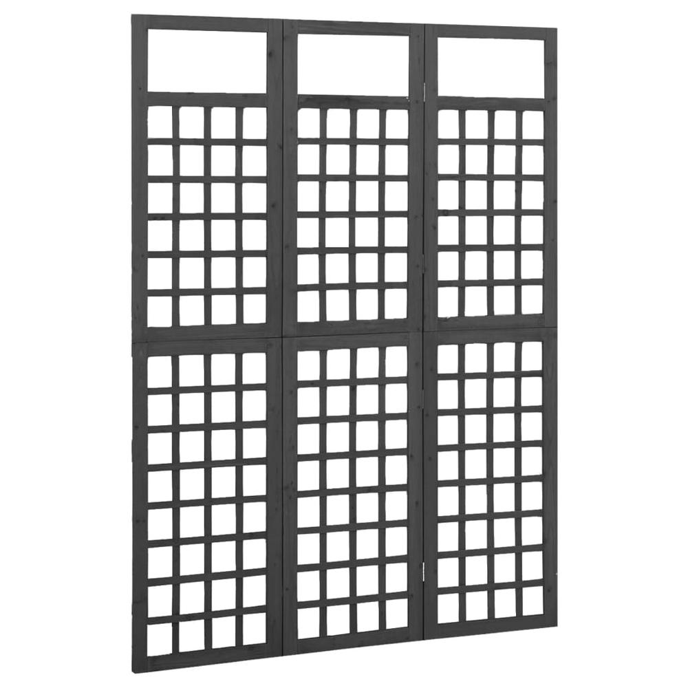 vidaXL 3-Panel Room Divider/Trellis Solid Fir Wood Black 47.6"x70.9". Picture 2