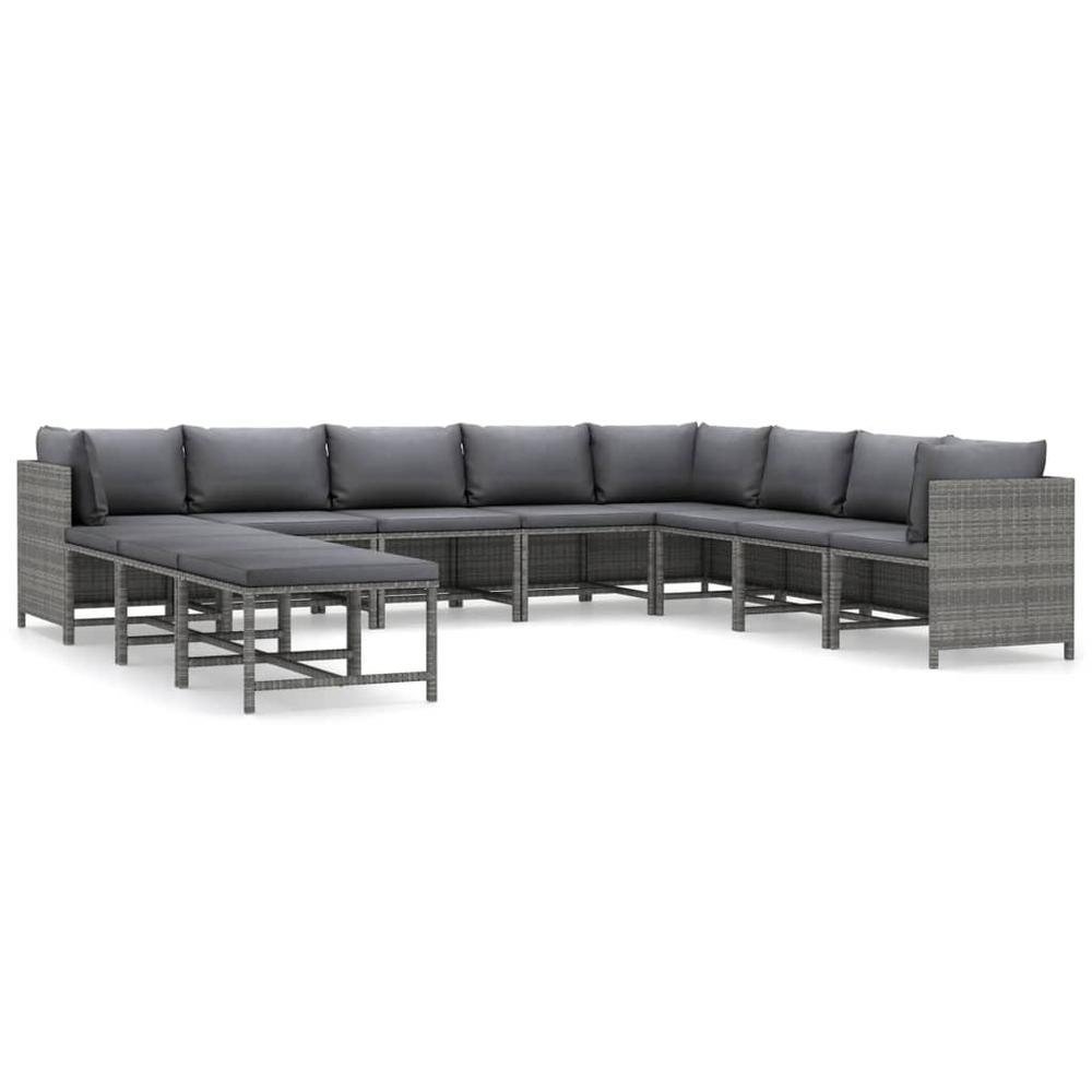 vidaXL 11 Piece Patio Lounge Set with Cushions Poly Rattan Gray, 3059775. Picture 2