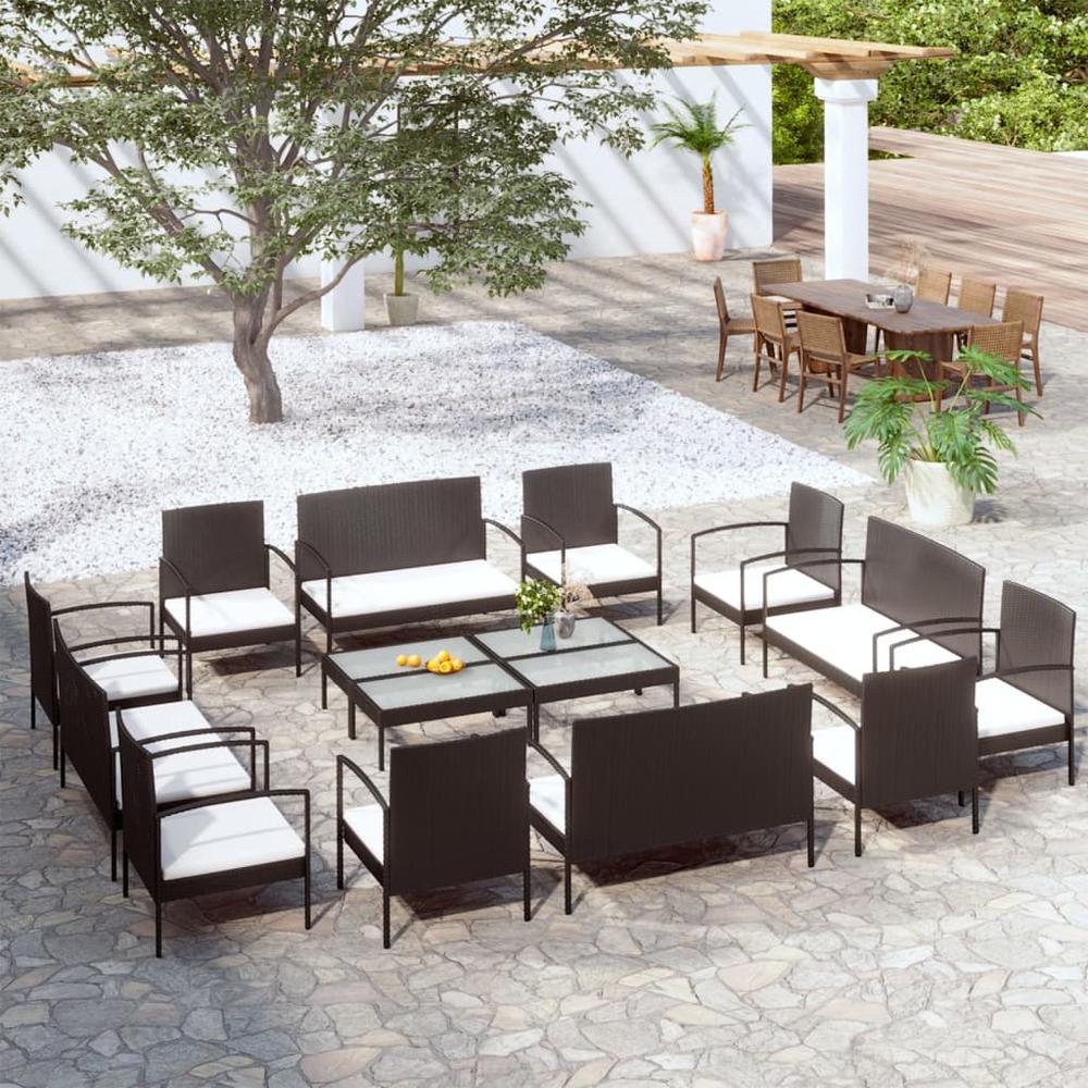vidaXL 16 Piece Patio Lounge Set with Cushions Poly Rattan Black, 3095964. Picture 1