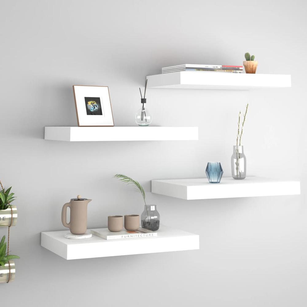 vidaXL Floating Wall Shelves 4 pcs White 15.7"x9.1"x1.5" MDF. Picture 1