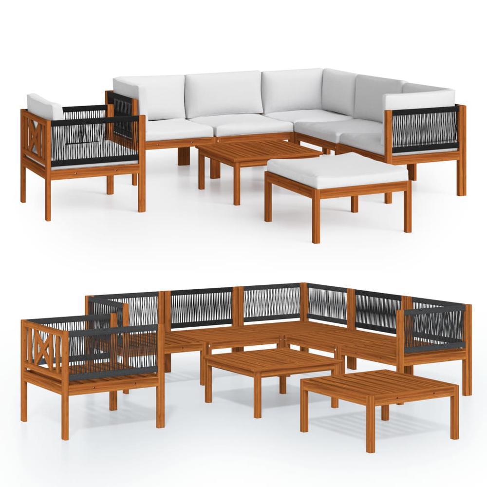 vidaXL 8 Piece Patio Lounge Set with Cushions Cream Solid Acacia Wood, 3057890. Picture 2